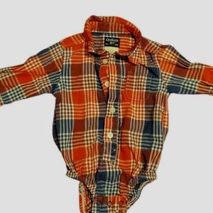 OshKosh B'gosh Baby Boys Red Plaid Button Down One Piece Shirt 6mon VGUC